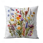 cheap Textured Throw Pillows-Floral Pattern Pillow Cover 2D Flat Print Soft Comfortable Cushion Case with Faux embroidery for Living Room Sofa Bedroom Home Decoration