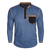 ieftine Tricou casual Henley-Bărbați Cămașă Henley Waffle Tricouri Cămăși bărbătești cu petice la coate Manșon Lung Culoare solidă Simplu Modă Designer Casual Bloc de Culoare Nasturi Henley Casual Zilnic În aer liber Vară Toamn