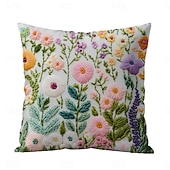 cheap Textured Throw Pillows-Floral Pattern Pillow Cover 2D Flat Print Soft Comfortable Cushion Case with Faux embroidery for Living Room Sofa Bedroom Home Decoration