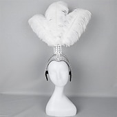 abordables Accesorios-Carnaval 2026 Accesorios Samba del Carnaval de Río Diadema de Showgirl de Plumas de Avestruz Blanca - Diadema de Cristales y Piedras - Accesorio de Vestuario Burlesque Gatsby para Festival de Brasil