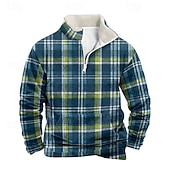 halpa Geometrinen kuvio-Miesten Ruutu / skotti Tulostus Neljännesvetoketjullinen collegepaita Loma-collegepaita paidat Pitkähihainen Villapaita Puolivetoketju Vintage retro Painettu Pyhäpäivä Bile Painettu Syksy Talvi