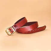 baratos Cintos para Homem-Men's Genuine Leather Belt Belt Brass Square Buckle Dermis Alloy Vintage Durable Adjustable Plain Black Kakhi Outdoor Daily Waist Belt