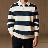  Herren Poloshirts Rugby-Poloshirts Lässig Straße Revers Langarm Basic Modern Horizontale Streifen Knöpfe Frühling Herbst Normale Passform Koffee Marineblau Grün Poloshirts