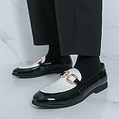 billiga Loafers-Herrloafers i vitt och blått i lack med metallspänne – trendiga skor för semiformella sammankomster och fester