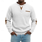 billiga Casual Henley T-shirt-Herr Våffeltröja Waffle Henley Shirt Herrskjortor med armbågslappar Långärmad V-hals Henley Höst vinter Vår &amp; Höst Ensfärgat Mode Grundläggande Ledigt falska två stycken Ledigt Gata Sport Grå Topp