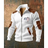 baratos Moletons 3D masculinos-Homens Full Zip Hoodie Casaco de lã Moletom de lã Preto Branco Verde Tropa Azul Marinha Marron Colarinho Clerical Cruz Bandeira americana Fé Bolsos Detalhes em couro sintético Desportos e Ar livre