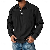 お買い得  メンズ クラシックポロ-男性用 ヴィンテージシャツ コットンポロシャツ ビジネス カジュアル ラペル クラシック 長袖 ヴィンテージ ファッション 純色 平織り ビンテージ 洗浄済み 秋 冬 オールシーズン ルーズフィット ブラック ブラウン ピンク ライトグリーン ライトブルー ネイビーブルー ヴィンテージシャツ