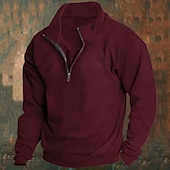 preiswerte Einfache Sweatshirts-Herren Sweatshirt Polarfleece Viertelreißverschluss Sweatshirt Aprikose Schwarz Weiß Wein Rote Halber Reißverschluss Einfach Sport &amp; Outdoor Täglich Ferien Polyester Streetwear Basic Lässig Herbst