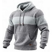 baratos hoodies básicos dos homens-Homens Moletom Moletons Waffle Estacionar Preto Verde Tropa Azul Marinha Cáqui Cinza Claro Com Capuz Tecido Patchwork Bloco de cor bolso canguru Casual Diário Desportos e Ar livre Poliéster Roupa de