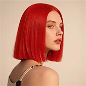 baratos Perucas de Carnaval-Peruca de Carnaval 2026 Rosa Vermelho Preta Liso Bob Curto Peruca sintética para festivais Mardi Gras Parada Cabelo para fantasia de cosplay para Feminino