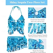 preiswerte Bauchtanzkleidung-Samba Tanzmode Verstellbare Schnüreffekte Pailletten Fransen Rock Oberteil Set Frauen Funkelndes Bauchtanz Outfit 2 Stückl Performance Kostüm