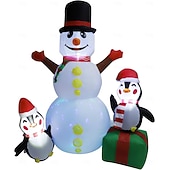 billige utendørs julelys-1,8 m/6 fot oppblåsbar julesnømann med pingviner, innebygde fargerike LED-lys, utendørsdekorasjoner - oppblåsbar snømann og 2 pingviner, dekor til hage, plen, veranda, julefester