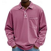 preiswerte Klassisches Poloshirt für Herren-Herren Poloshirts Golfshirt Lässig Straße Revers Langarm Basic Modern Einfach Tasche Knöpfe Frühling Herbst Normale Passform Violett Marineblau Fuchsie Khaki Armeegrün Grau Poloshirts