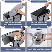 halpa Eläintuki ja -hoito-koiran turvaistuin, koiran turvaistuin pienille koirille, kannettava lemmikkien turvaistuin pennulle, keskikonsoli koiran turvaistuin turvallisella hihnalla, säilytystaskut, pehmeä tyyny