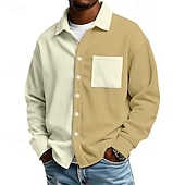 cheap Men's Button Up Shirts-Men's Shirt Casual Shirt Corduroy Shirt Button Up Shirt Blue Black khaki Long Sleeve Color Block Lapel Casual Outdoor Pocket Clothing Apparel Polyester Vintage Fashion Casual