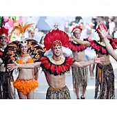 tanie Akcesoria-Karnawał 2026 Rio Karnawał Akcesoria Samba Karnawałowa Tiara z Piór dla Kobiet - Czerwona Cekinowa Tiara Tancerki - Akcesoria Do Tańca na Festiwal Mardi Gras Kostium na Festiwal Brazylia