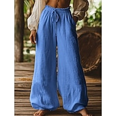 preiswerte weites Bein und hohe Taille-Damen Weites Bein Chinos Lässig Volle Länge Mittlere Hüfthöhe Blau Aprikose Weiß / Weiß Grün Frühling, Herbst, Winter, Sommer