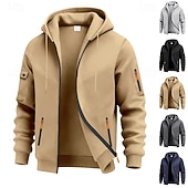 voordelige Tactische Hoodie-Voor heren Trui met capuchon Hoodie met volledige rits Fleece hoodie Tactische capuchon Zwart Marineblauw Khaki Lichtgrijs Donkergrijs Capuchon Effen Vetoketju Zak Sport &amp; Outdoor Casual Dagelijks