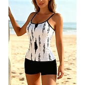 cheap Surfing Tankinis &amp; Bikinis-Women's Tankini Sets Bathing Suit Swimwear Swimwear Black White UV Protection Sleeveless - Surfing Beach Swimming Summer