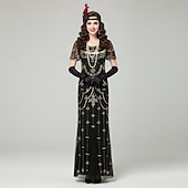 economico Abiti degli anni '20-Set Anni Ruggenti Anni 1920 Lunghezza alla caviglia Vestito Abito da sera Abiti con accessori Maniche corte Il grande Gatsby Charleston Invitato al matrimonio Piuma Scollo a V Costume Per donna