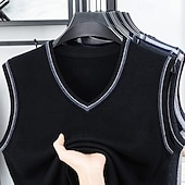 preiswerte Herren Pullover Weste-Herren Pullunder Kleid Pullover Pullover Weste Strickpullover Gerippt Stricken Normale Oberteile Gestrickt Einfach V Ausschnitt Mode Lässig Urlaub Alltagskleidung Bekleidung Herbst Winter Schwarz Rote