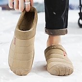 economico Ciabatte e infradito da uomo-scarpe slip-on trapuntate marroni da uomo con fodera in pile: calzature calde e comode per l'inverno e le uscite informali