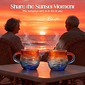 voordelige Mokken &amp; Bekers-Zeeglas zonsondergang mok 12 oz, handgemaakte mok met oceaan golfpatroon en kustthema, uniek getextureerd artistiek drinkgerei voor koffie, thee en cadeau voor liefhebbers van oceaan, strand en surfen