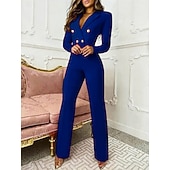 economico tute formali-Per donna Normale Tuta Elegante Tinta unica Manica Lunga Colletto a Camicia Vita alta Feste Lavoro Vestibilità regolare Blu Nero Rosso Primavera