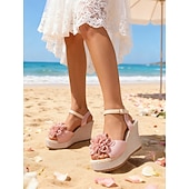 economico Damigella d&amp;#39;onore-sandali con zeppa da donna - tacchi a spillo con cinturino alla caviglia floreale, scarpe da sposa romantiche perfette per matrimoni in spiaggia e cerimonie estive