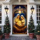  Juledørdeksel julekrybbedesign feriegardin hengende bakteppe for hjemmeinngang dekor vintertema juledekorasjon for festlige feiringer jul