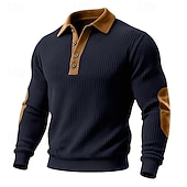 voordelige Basis Sweatshirts-Voor heren Sweatshirt Stoppen Hoodie met knoopsluiting Geribbeld breisel Leger Groen Bordeaux Marineblauw Khaki Polo kraag Effen Lapwerk Kleurenblok Met Textuur Sport &amp; Outdoor Casual Dagelijks