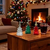 cheap Soap Dispensers-Glass Christmas Tree Hand Pump Dispenser Bottle - 300ml Red/Green Reusable Travel-Sized Soap/Lotion/Cleanser Container with Golden Reindeer Snowflake Design for Kitchen, Bathroom, Office - Durable