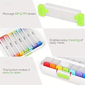 abordables stockage de bagages et de voyage-Pilulier hebdomadaire 7 jours avec 2 compartiments journaliers - format voyage, couvercle facile à ouvrir, plastique résistant, blanc - idéal pour les vitamines et l'huile de poisson &amp;stockage