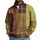 economico Schema Geometrico-Per uomo Geometrico Plaid Nido d'ape Felpa Moda Quotidiano Classico Casual Collo alla coreana Zip a un quarto All'aperto Casa Ufficio Lavoro Giallo Viola Arancione Grigio Con zip Autunno Inverno