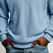 abordables Navidad-Hombre Camisetas polo con diseño de gofre Calle Casual Cuello Vuelto Manga Larga Moda Ocio Bloque de color Cerrar Retazos Otoño Primavera &amp; Otoño Todas las Temporadas Ajuste regular Azul Púrpura