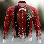 economico Costume di Natale-Natale Per uomo Costume di Natale Colletto finto e design del vestito Camicia da smoking stampata con cravatta Camicia Camicia con Bottoni Manica Lunga Divertente All'aperto Ferie Primavera Autunno