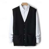 economico Maglioni di lana da uomo-maglione cardigan da uomo in pura lana e cashmere di alta qualità, scollo a V, classico, lavorato a maglia, con tasche e bottoni, tinta unita, morbido, caldo e traspirante.