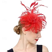 cheap Fascinators-Headdress Feathers Beads Wedding Birthday Elegant Vintage With Rhinestone Headpiece Headwear