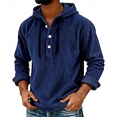 economico Camicie Popover da Uomo-Per uomo Camicia Camicia casual Camicia di Velluto a Coste Blu marino Grigio chiaro Grigio scuro Azzurro Manica Lunga Semplice Con Cappuccio Casuale Quotidiano Con cappuccio Abbigliamento Vintage