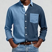 billiga Smart Casual skjortor för män-Herr Skjorta Casual skjorta Manchesterskjorta Knapp upp skjorta Blå Gul Rubinrött Marinblå Grön Långärmad Nedvikt Ledigt Utomhus Färgblock Kläder Vintage Mode Smart Casual