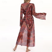 levne Rash guardy One Piece-Dámské Plážové zahalovací šaty Dlouhé splývavé kimono kardigany Grafika Cikánský Krátká noha Šifón Ochrana proti UV záření Prodyšné Dlouhý rukáv Plavky Surfování Plážové prázdniny Léto