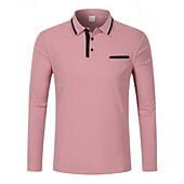 tanie Męska klasyczna koszulka polo-Męskie Koszula golfowa Koszulki polo golfowe Praca Codzienny Klapa Długi rękaw Podstawowy Nowoczesny Równina Kieszeń Guziki Wiosna Jesień Regularny Czarny Różowy Pomarańczowy Zielony Koszula golfowa