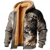 preiswerte Tierdruck-Herren Tiger Fleece Kapuzensweatshirt Jacke Pullover Klassisch Jagd Langarm Rundhalsausschnitt Outdoor Camping Blau Weiß Braun Kaffee Reißverschluss Herbst Winter Designer S M L XL 2XL 3XL