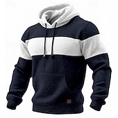 baratos hoodies básicos dos homens-Homens Moletom Moletons Waffle Estacionar Preto Verde Tropa Azul Marinha Cáqui Cinza Claro Com Capuz Tecido Patchwork Bloco de cor bolso canguru Casual Diário Desportos e Ar livre Poliéster Roupa de