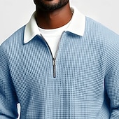 abordables Navidad-Hombre Camisetas polo con diseño de gofre Calle Casual Cuello Vuelto Manga Larga Moda Ocio Bloque de color Cerrar Retazos Otoño Primavera &amp; Otoño Todas las Temporadas Ajuste regular Azul Púrpura