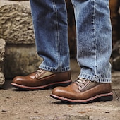 abordables Bottes de randonnée-Bottes de randonnée pour hommes en similicuir marron et toile - modèle à lacets résistant et confortable avec semelle robuste, idéales pour les activités de plein air, la randonnée et les excursions d&#039;une journée.