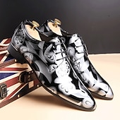 preiswerte Derby Schuhe-Herren-Schnürschuhe aus blauem Lackleder mit Schlangenmuster – Luxusschuhe für gehobene Anlässe und Partys