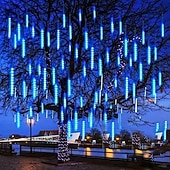 voordelige Zonne-lichtslingers-2 In 1 Buiten Zonne- Meteor Shower Licht String 16Tubes 384 LED Parels Binnen en Buiten Binnenplaats Dakrand Balkon Portiek Bruiloft Festival Sfeer Decoratieve Lichten Afstandsbediening