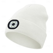 olcso Beanie fejhallgató-Kötött Fejlámpás Sapka Új Kültéri LED Világító Sapka USB Újratölthető 1.5-3W Áramellátás Gombvezérlés Type-C Töltés Éjszakai Kerékpározáshoz és Futáshoz Fejfedő Valentin-napi ajándék