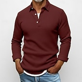 baratos Camisas Popover Masculinas-Homens Camisa Social Camisa Waffle Camisa casual Camisa de colarinho de banda camisa de botão Vinho Azul Marinha Verde Azul Claro Manga Longa Tecido Lapela Henley Casual Diário Roupa Moda Moderno
